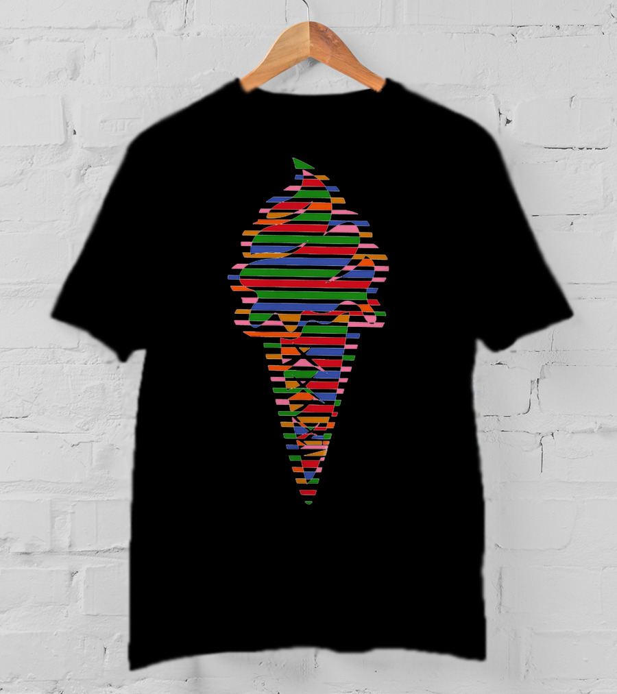 Koolfi Company Ice Cream Multicolored Striped Cone T-Shirt
