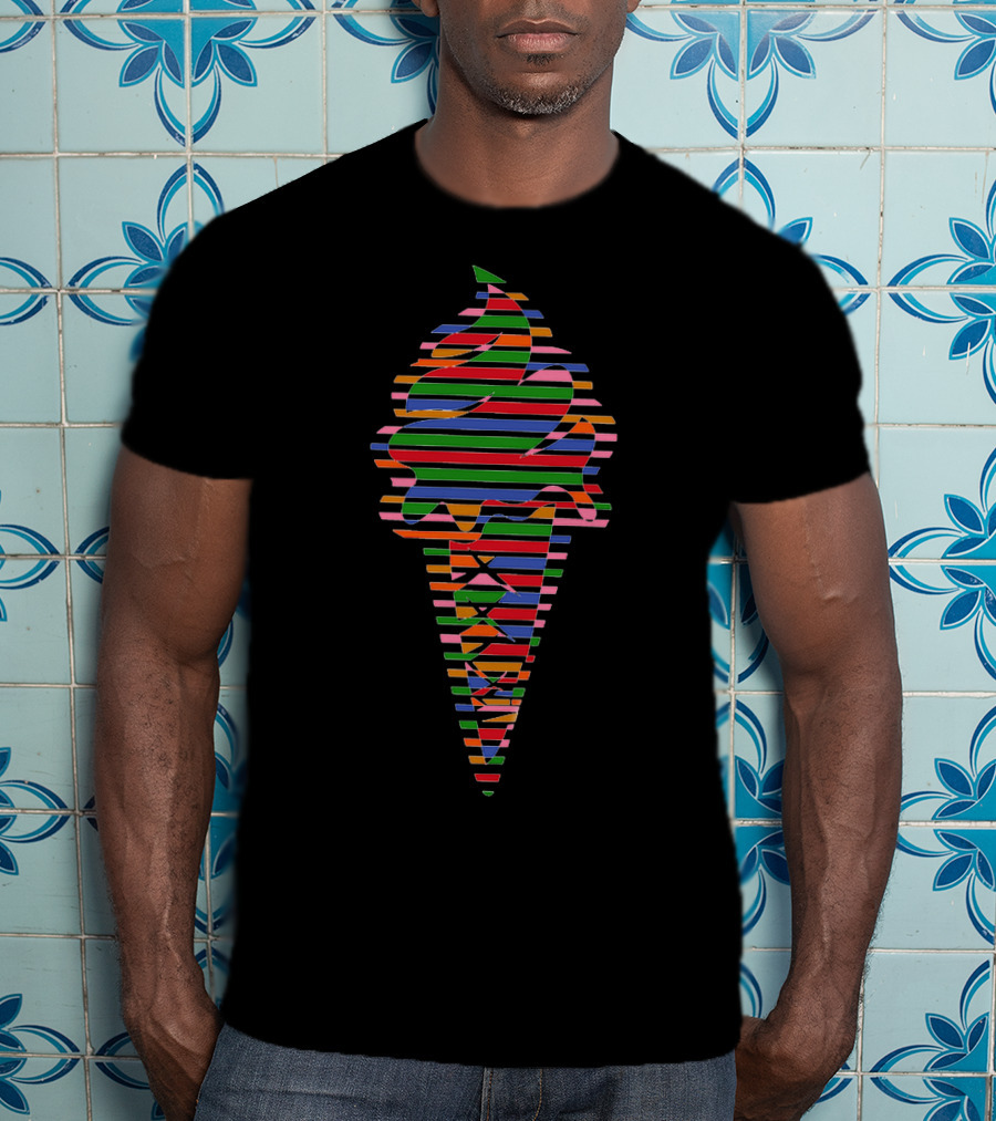 Koolfi Company Ice Cream Multicolored Striped Cone T-Shirt