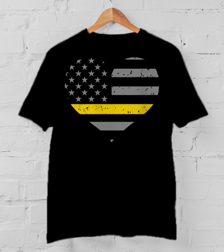 Thin Gold Line Heart American Flag Dispatcher T-Shirt