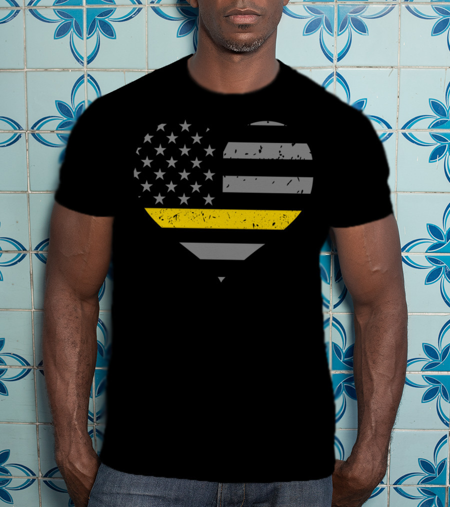 Thin Gold Line Heart American Flag Dispatcher T-Shirt