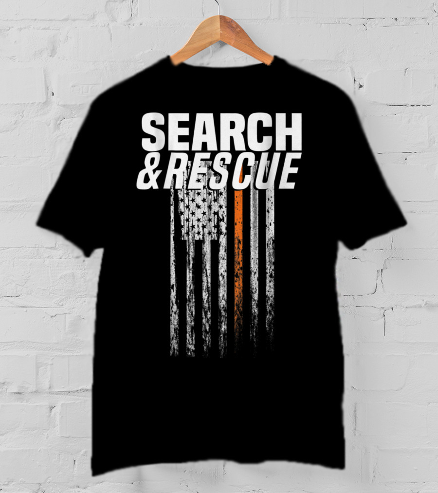 Search And Rescue Thin Orange Line American Flag T-Shirt
