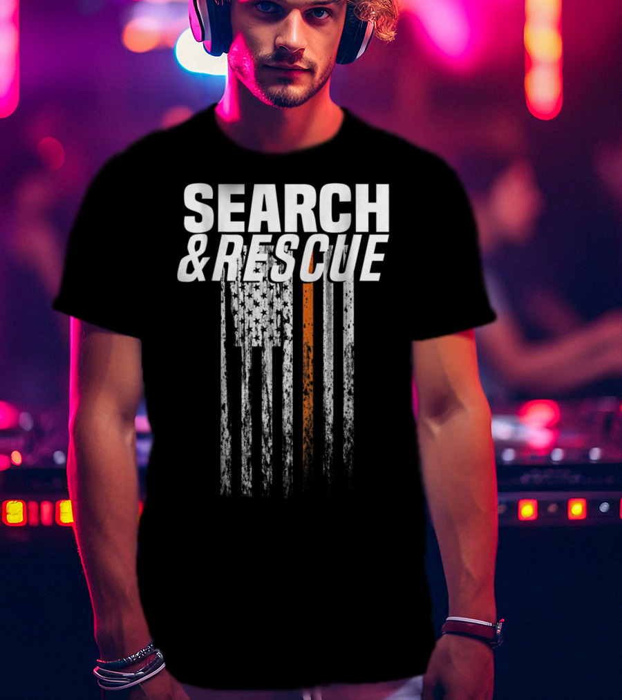 Search And Rescue Thin Orange Line American Flag T-Shirt