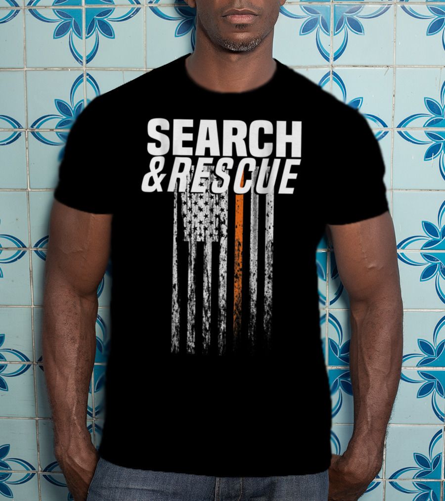 Search And Rescue Thin Orange Line American Flag T-Shirt
