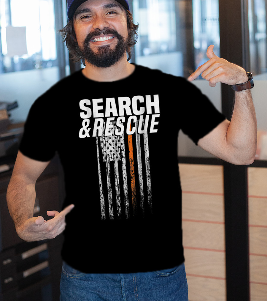 Search And Rescue Thin Orange Line American Flag T-Shirt