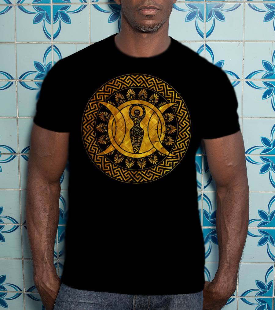 Triple Moon Wiccan Pagan Spiral Goddess Geometric Gold T-Shirt