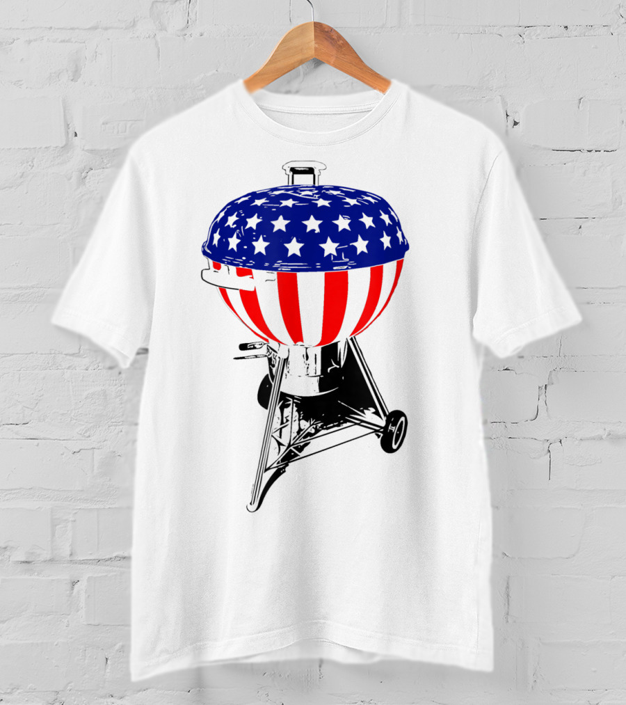 Usa Charcoal Kettle Grill Stars And Stripes July Patriotic Grilling Gear T-Shirt