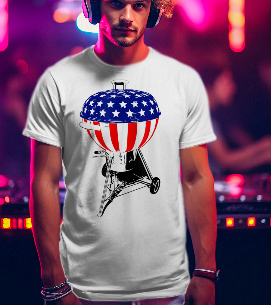 Usa Charcoal Kettle Grill Stars And Stripes July Patriotic Grilling Gear T-Shirt