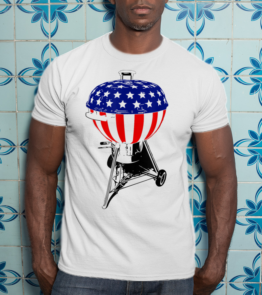 Usa Charcoal Kettle Grill Stars And Stripes July Patriotic Grilling Gear T-Shirt