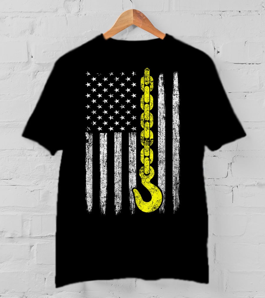 USA Thin Yellow Line Hook American Flag Tow Truck Driver T-Shirt