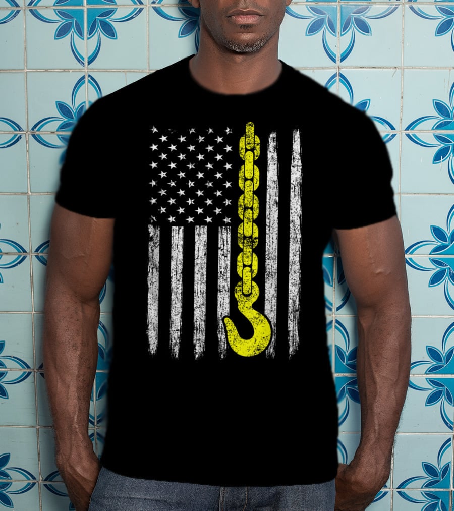 USA Thin Yellow Line Hook American Flag Tow Truck Driver T-Shirt