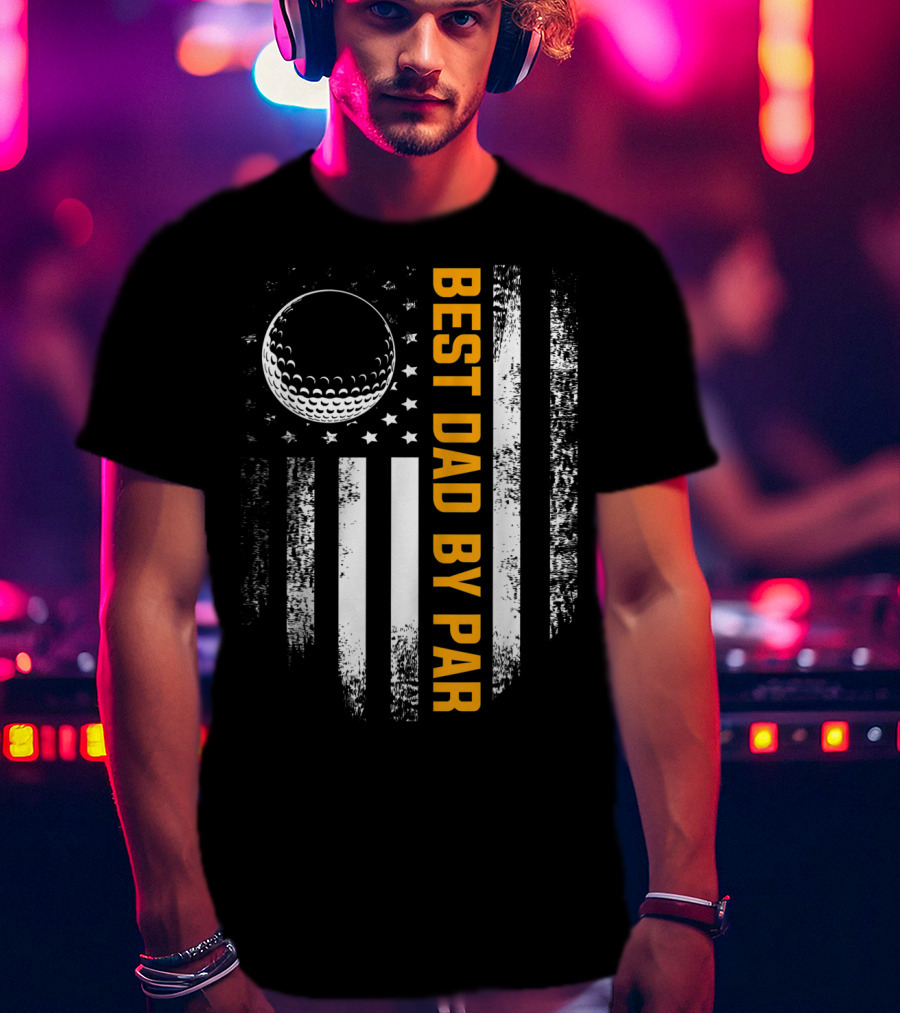 Vintage Best Dad By Par American Flag Golf Father's Day T-Shirt