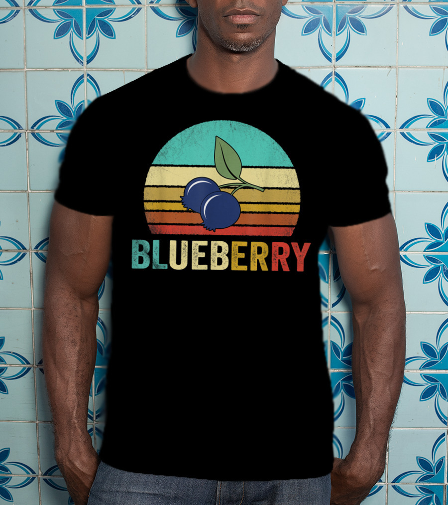 Vintage Blueberry Retro Sunset Stripes T-Shirt