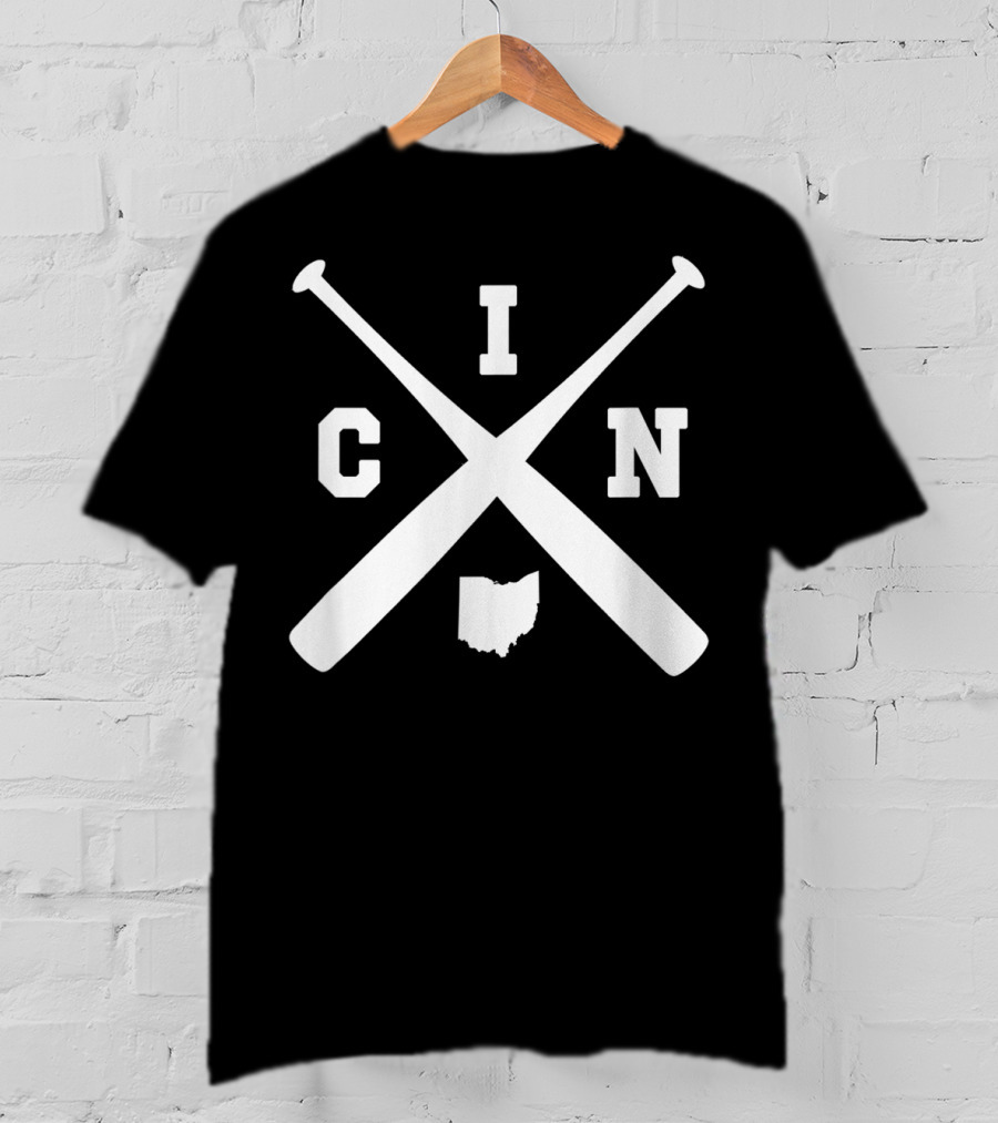 Vintage CIN Baseball Crossed Bats Ohio State Outline T-Shirt