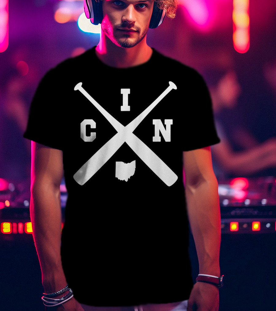 Vintage CIN Baseball Crossed Bats Ohio State Outline T-Shirt