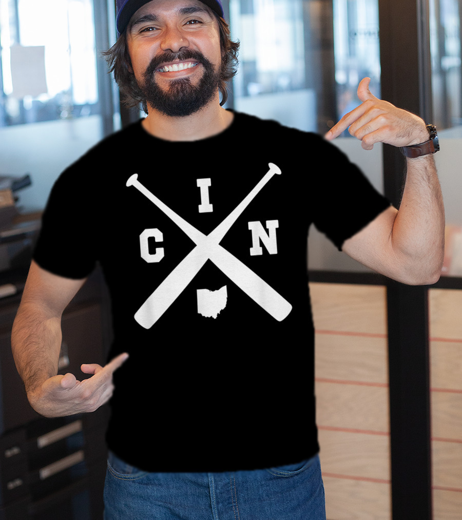 Vintage CIN Baseball Crossed Bats Ohio State Outline T-Shirt