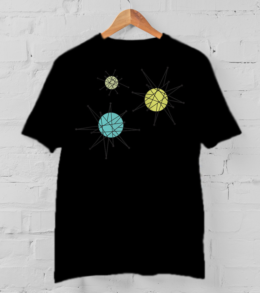 Vintage Franciscan Starburst Atomic Era Raglan Bas Colorful Celestial Orbs T-Shirt