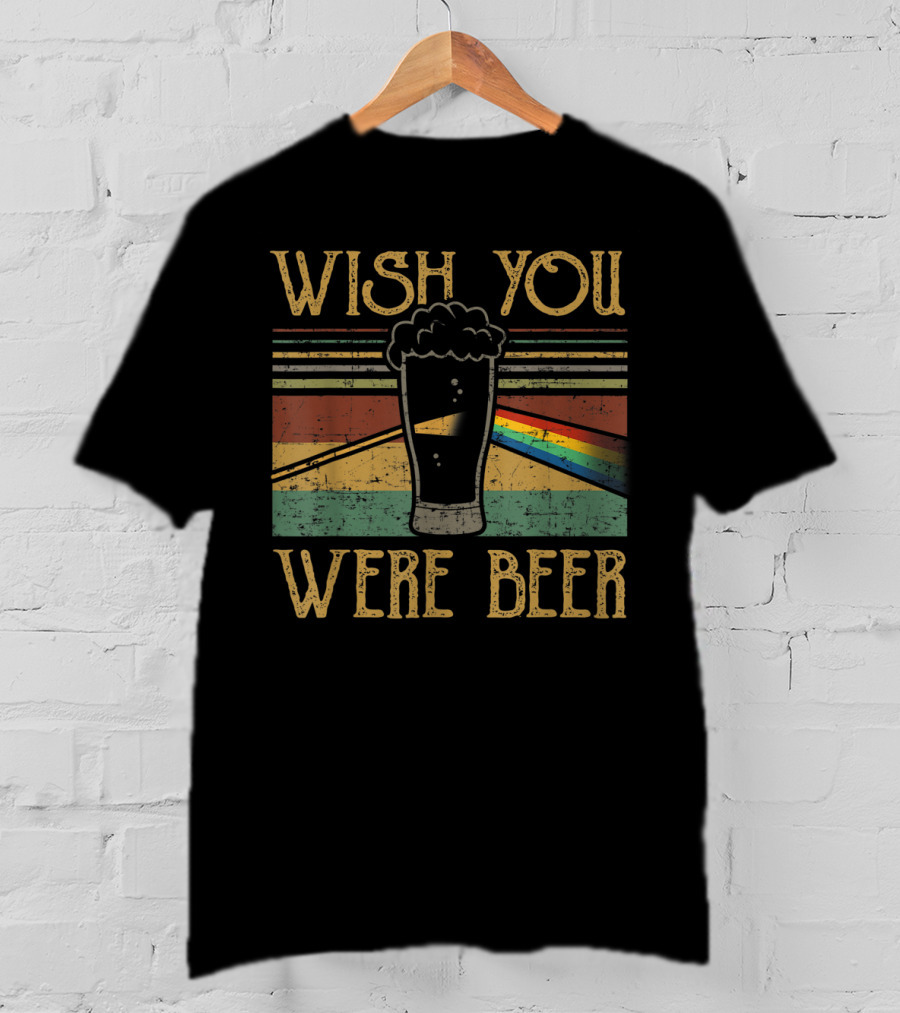 Wish You Were Beer Rainbow Prism Vintage Style Pint Glass T-Shirt