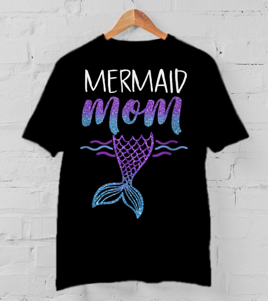 Mermaid Mom Glitter Tail Birthday Party T-Shirt