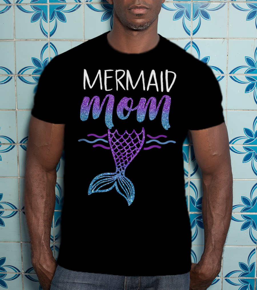 Mermaid Mom Glitter Tail Birthday Party T-Shirt