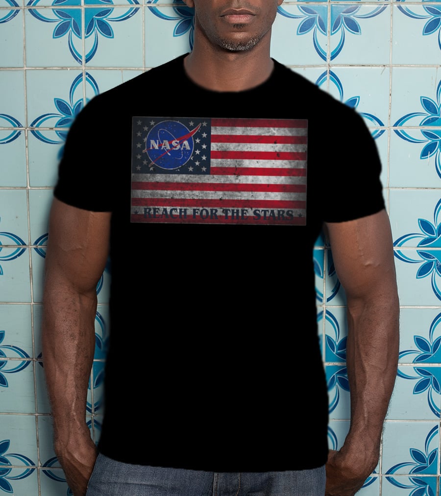 Zubaz NASA Space Logo American Flag Reach For The Stars T-Shirt