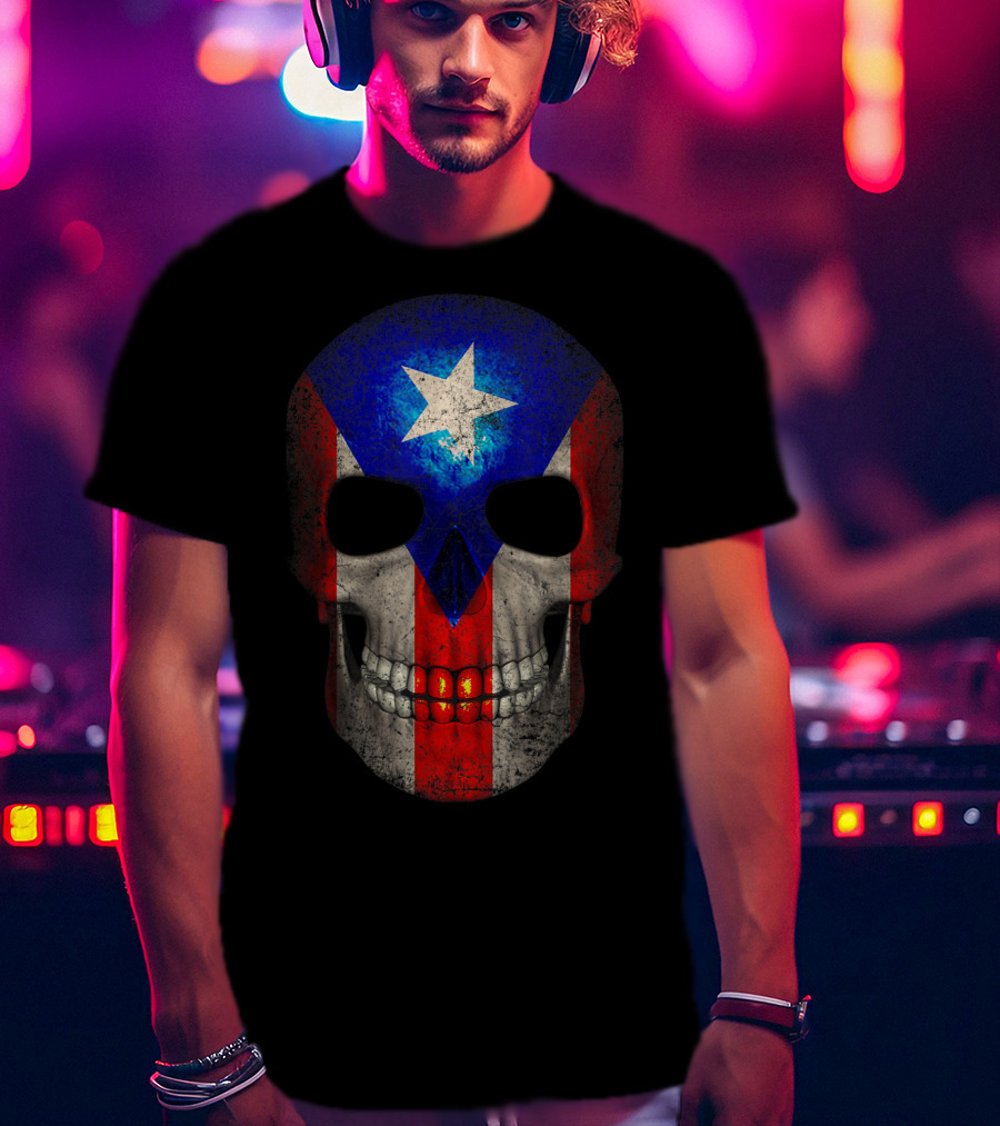Puerto Rico Flag Skull T-Shirt