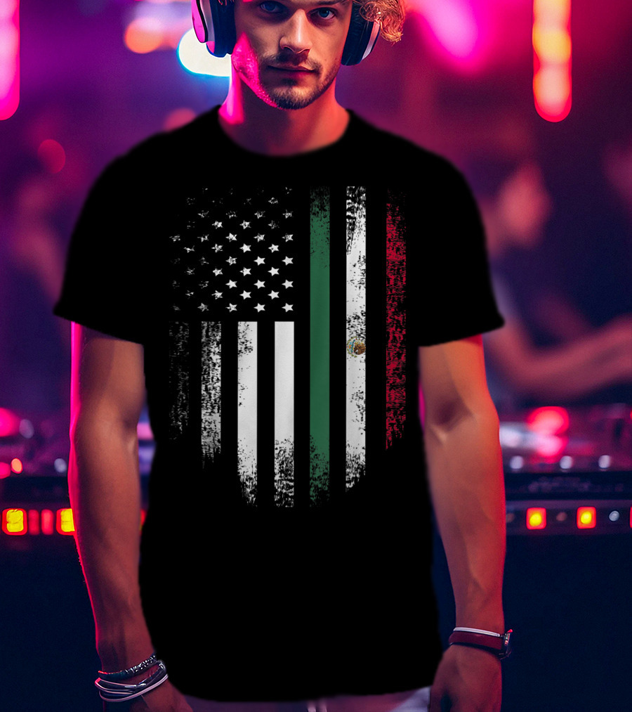 Vintage Mexican Roots American Grown Flag Design Mexico USA T-Shirt