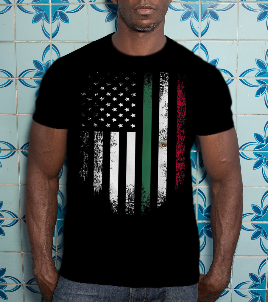 Vintage Mexican Roots American Grown Flag Design Mexico USA T-Shirt