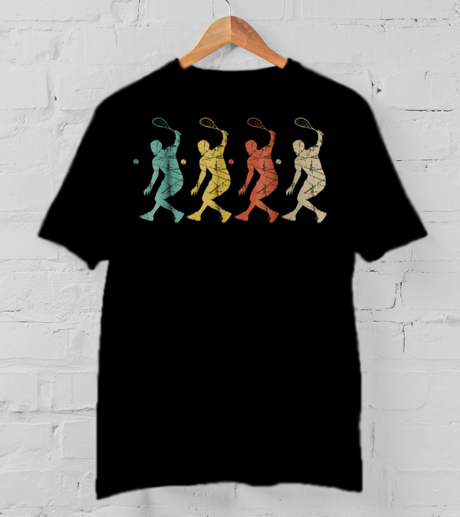 Retro Colorful Silhouette Racket Ball Players T-Shirt
