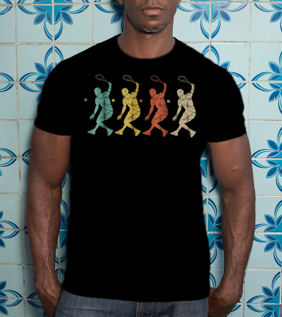 Retro Colorful Silhouette Racket Ball Players T-Shirt