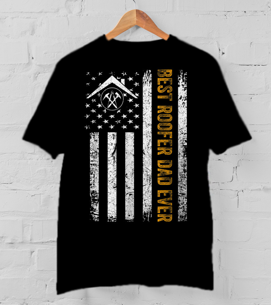 Vintage USA Best Roofer Dad Ever American Flag T-Shirt
