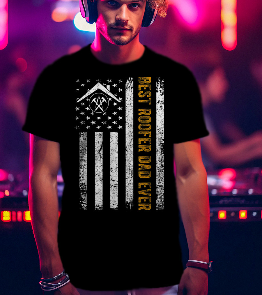 Vintage USA Best Roofer Dad Ever American Flag T-Shirt