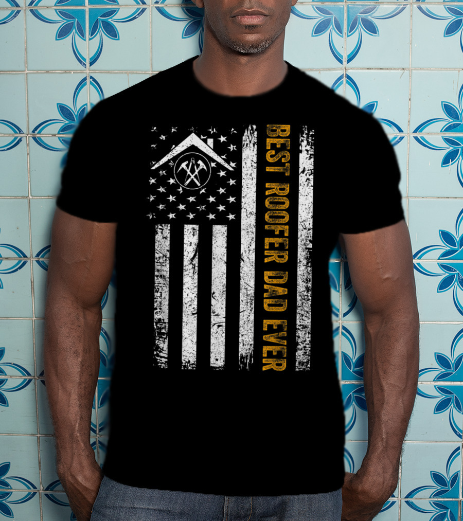 Vintage USA Best Roofer Dad Ever American Flag T-Shirt