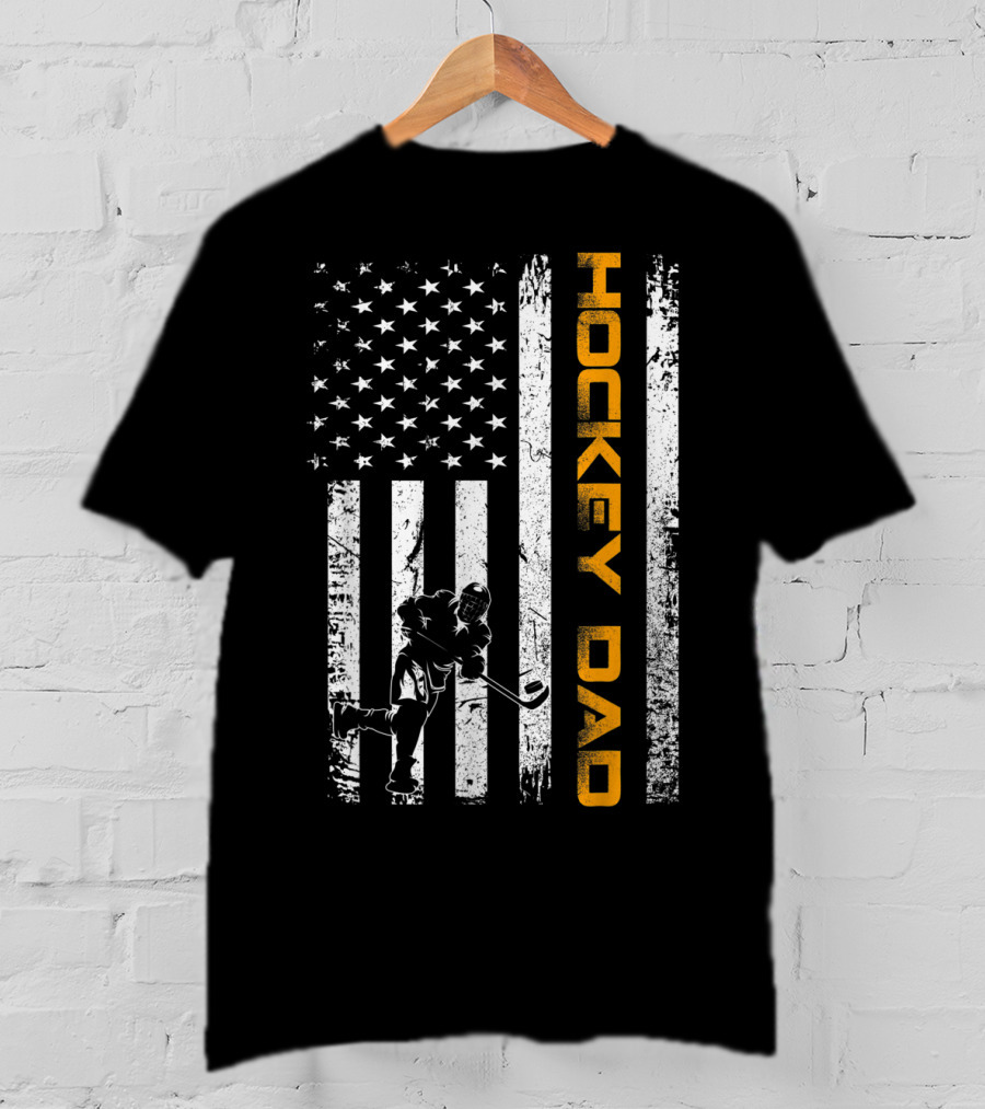 Vintage American Flag Hockey Dad USA Ice Hockey T-Shirt