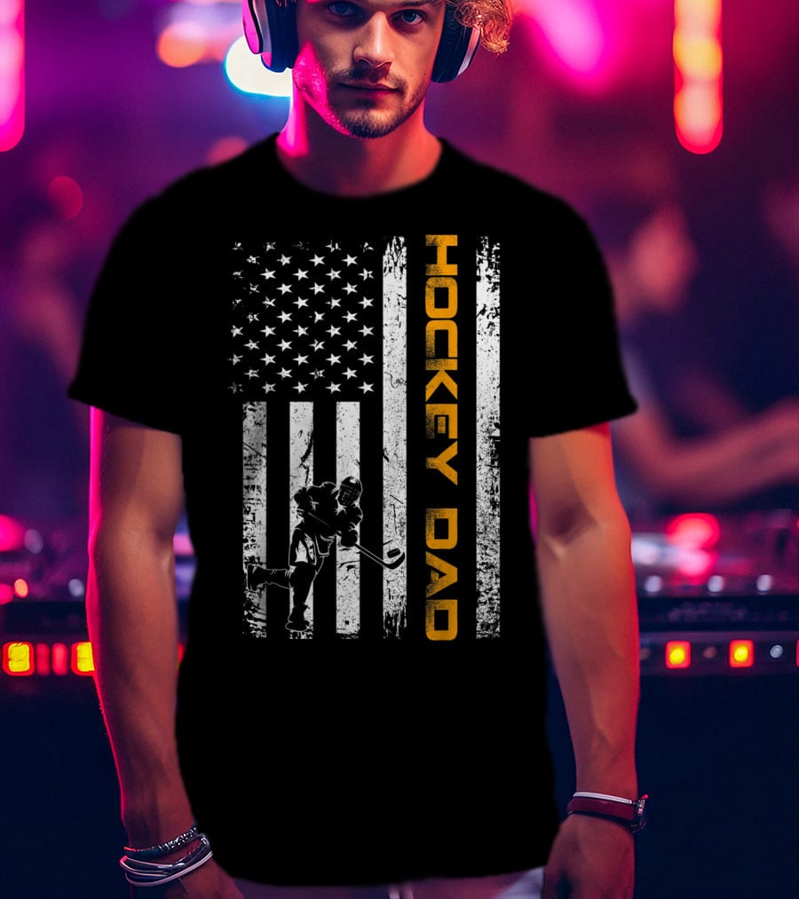 Vintage American Flag Hockey Dad USA Ice Hockey T-Shirt