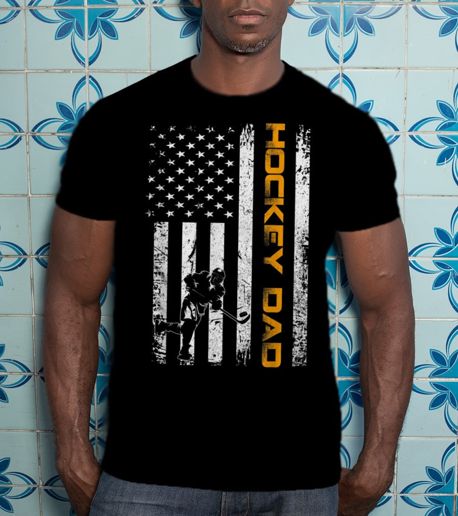 Vintage American Flag Hockey Dad USA Ice Hockey T-Shirt