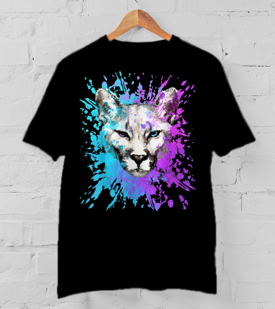 Watercolour Cougar Mountain Lion Artsy Splatter T-Shirt