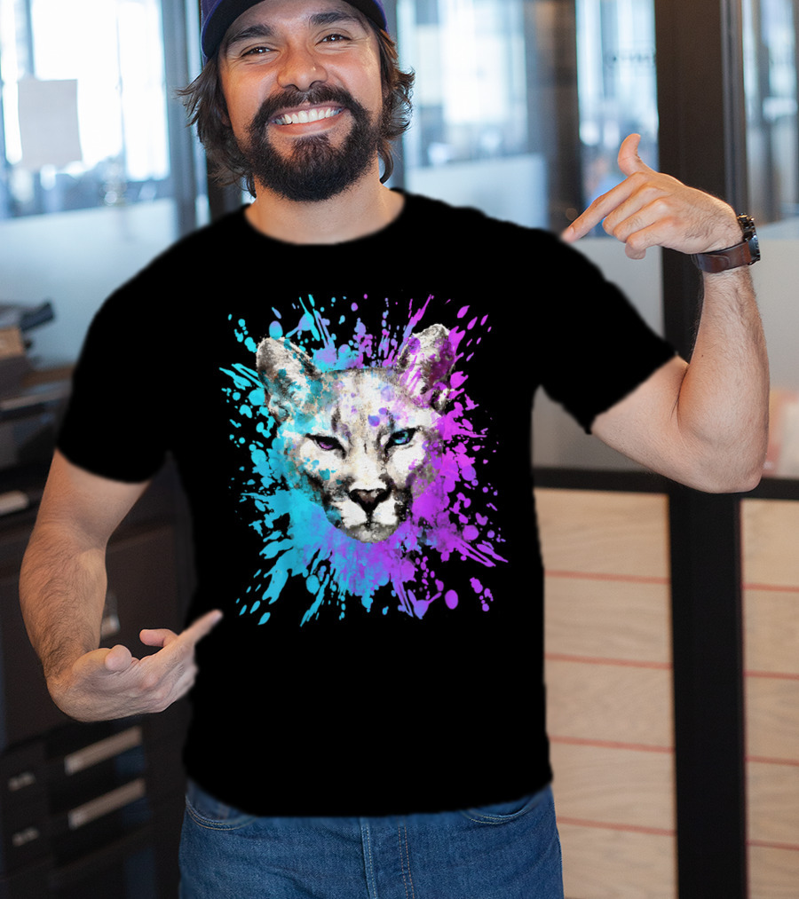 Watercolour Cougar Mountain Lion Artsy Splatter T-Shirt