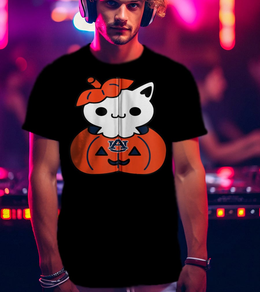 Auburn Tigers Cat In Pumpkin Halloween T-Shirt