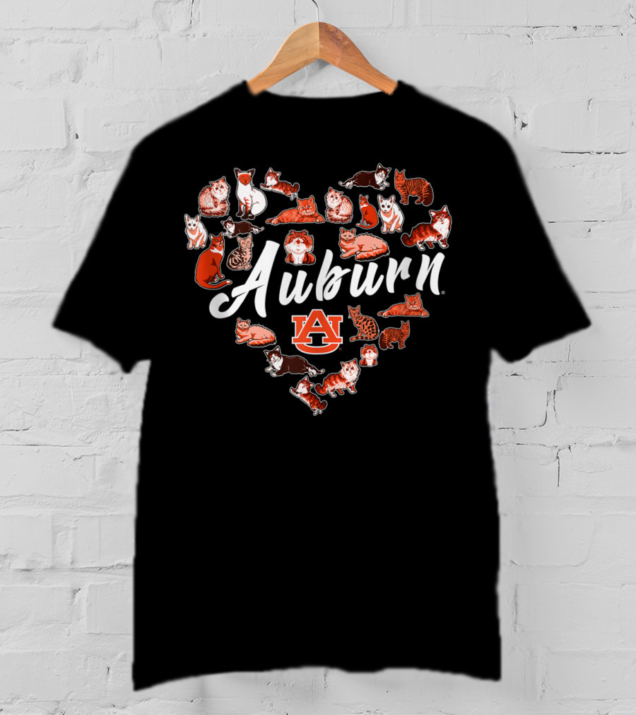 Auburn Tigers Heart Shaped Cat Pattern Game Day Tailgate T-Shirt