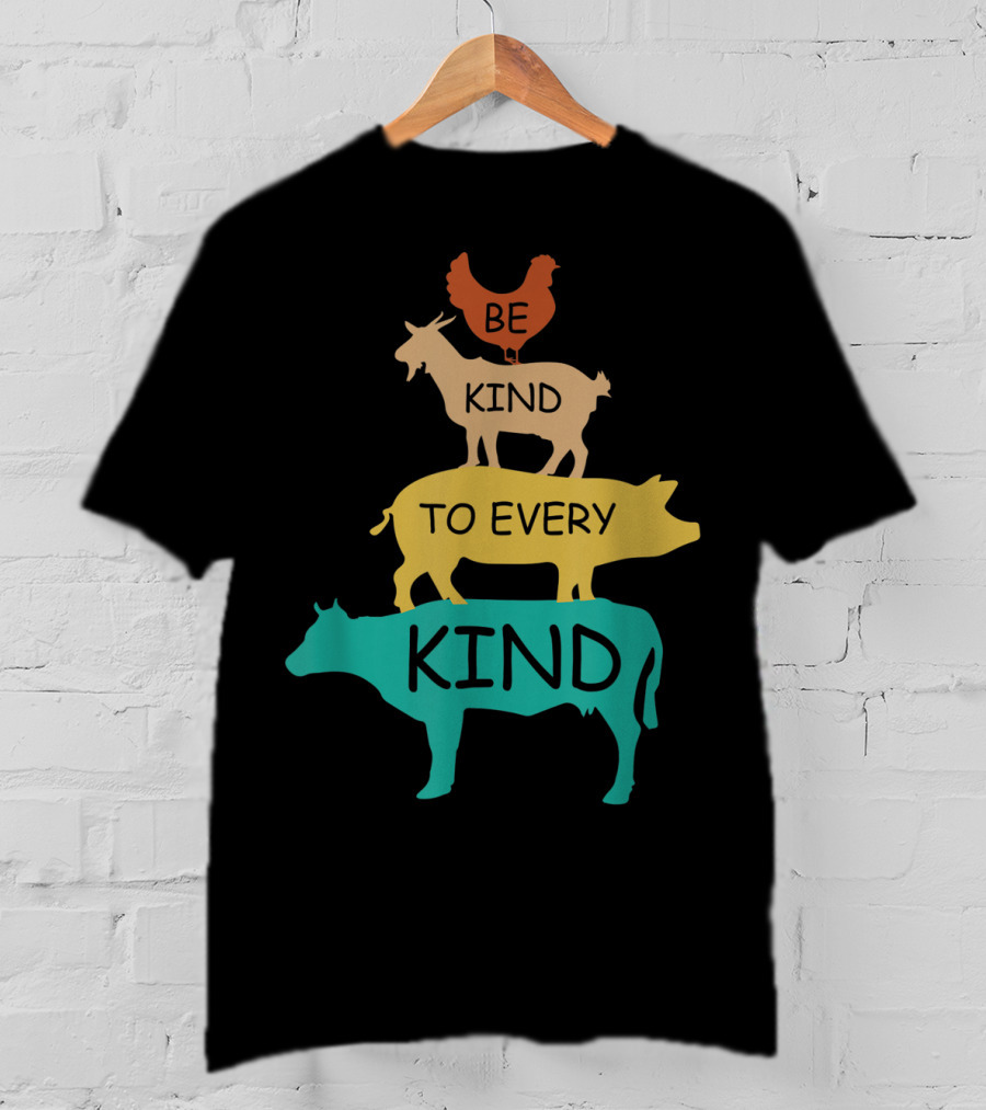 Be Kind To Every Kind Vintage Vegetarian Animal Stack T-Shirt