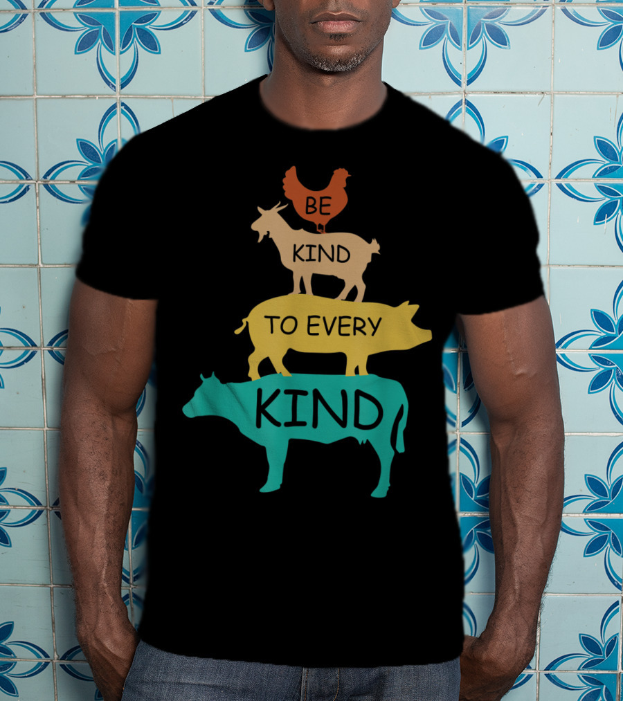 Be Kind To Every Kind Vintage Vegetarian Animal Stack T-Shirt