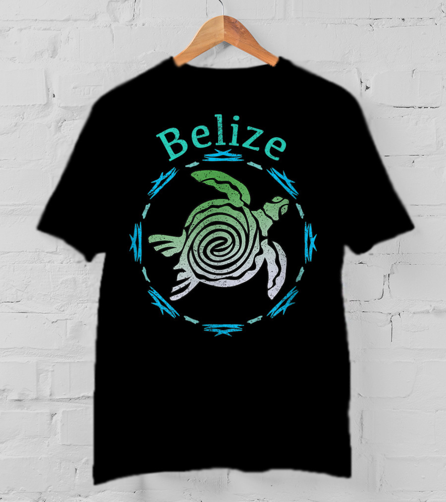Belize Spiral Turtle With Blue Tribal Accents T-Shirt