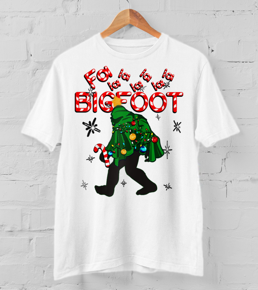 Fa La La La Bigfoot Christmas Candy Cane Spring Tree T-Shirt