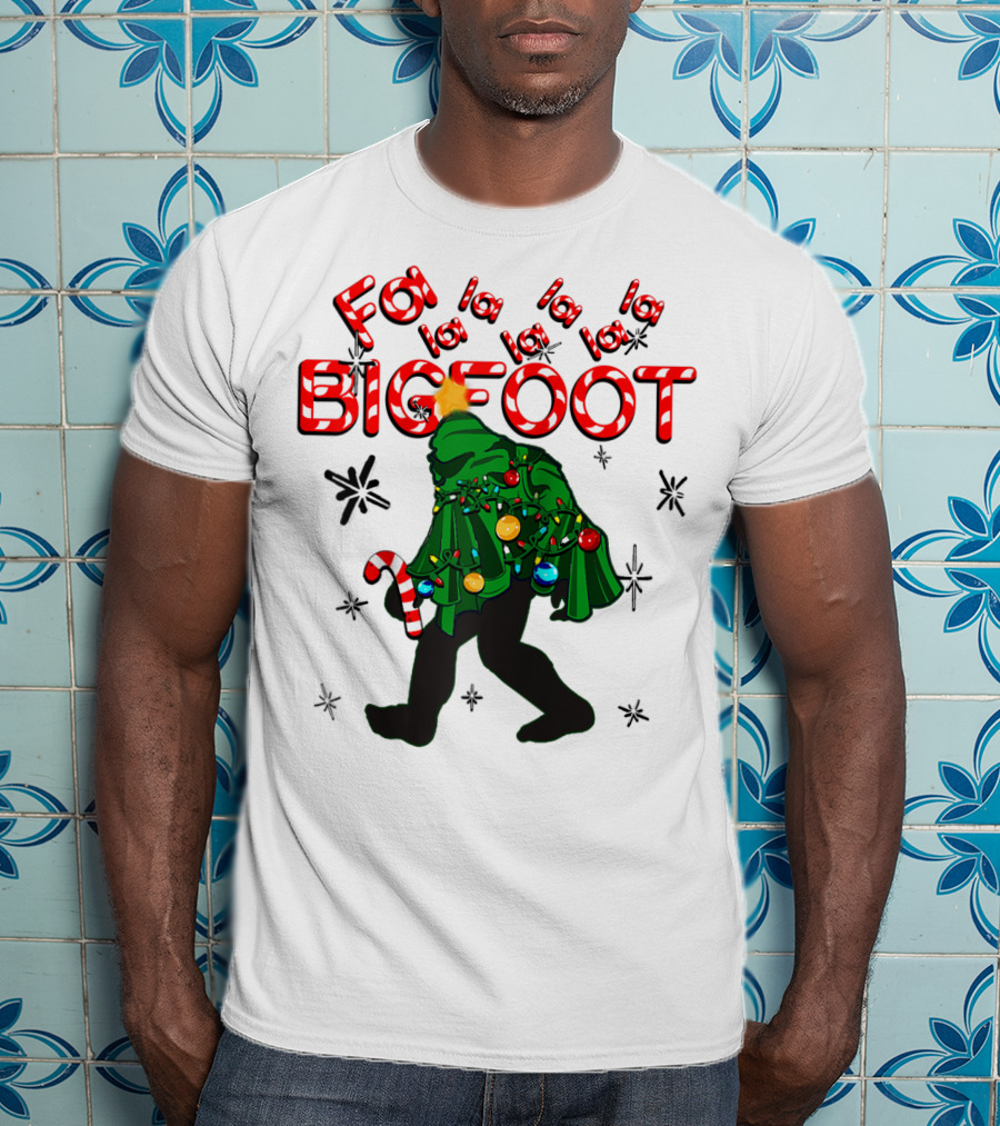 Fa La La La Bigfoot Christmas Candy Cane Spring Tree T-Shirt