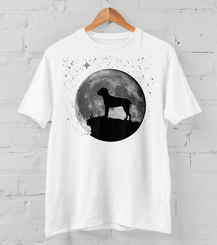 Cane Corso Silhouette Against Full Moon And Starry Sky T-Shirt