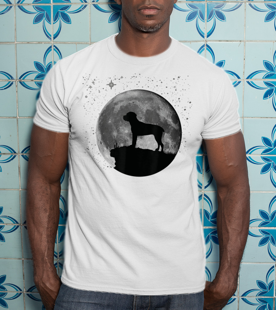 Cane Corso Silhouette Against Full Moon And Starry Sky T-Shirt