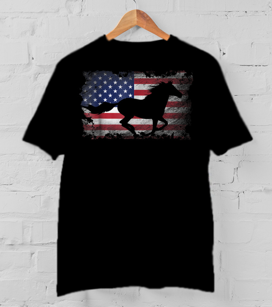 American Flag Patriotic Horse Silhouette USA T-Shirt