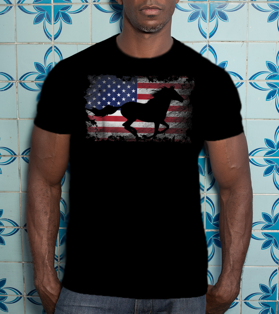 American Flag Patriotic Horse Silhouette USA T-Shirt