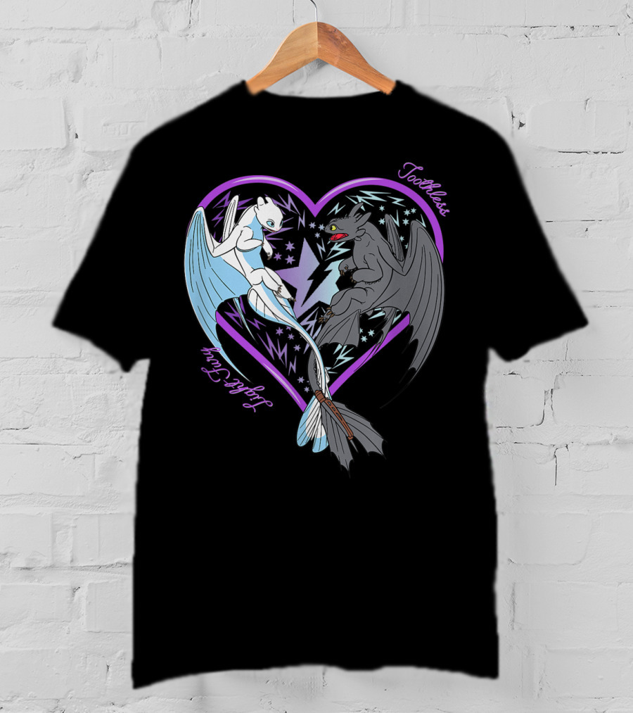 Toothless And Light Fury Heart Night How To Train Your Dragon 3 Hidden World T-Shirt