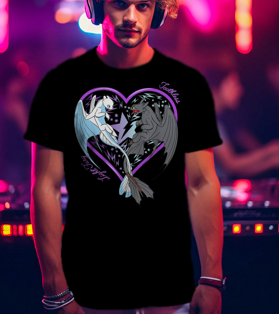 Toothless And Light Fury Heart Night How To Train Your Dragon 3 Hidden World T-Shirt